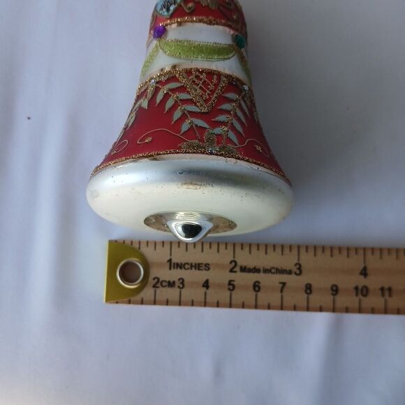 Unique Treasures Hand Blown Crafted Mercury Christmas Red Glass Ornament Bell - Picture 8 of 8